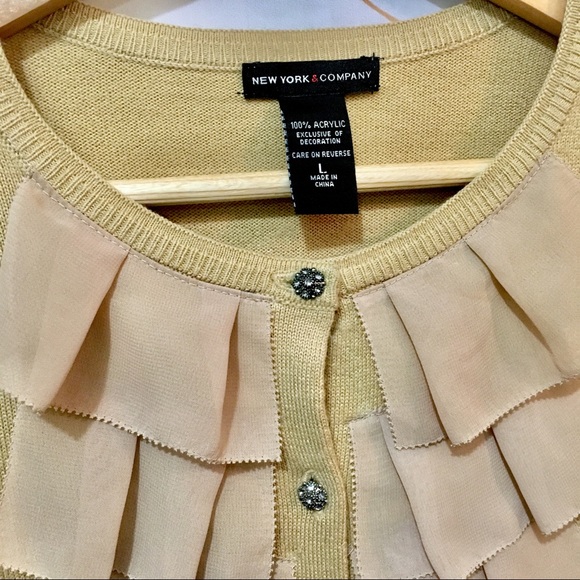 💎 New York & Company chiffon ruffle tan cardigan - Picture 4 of 8